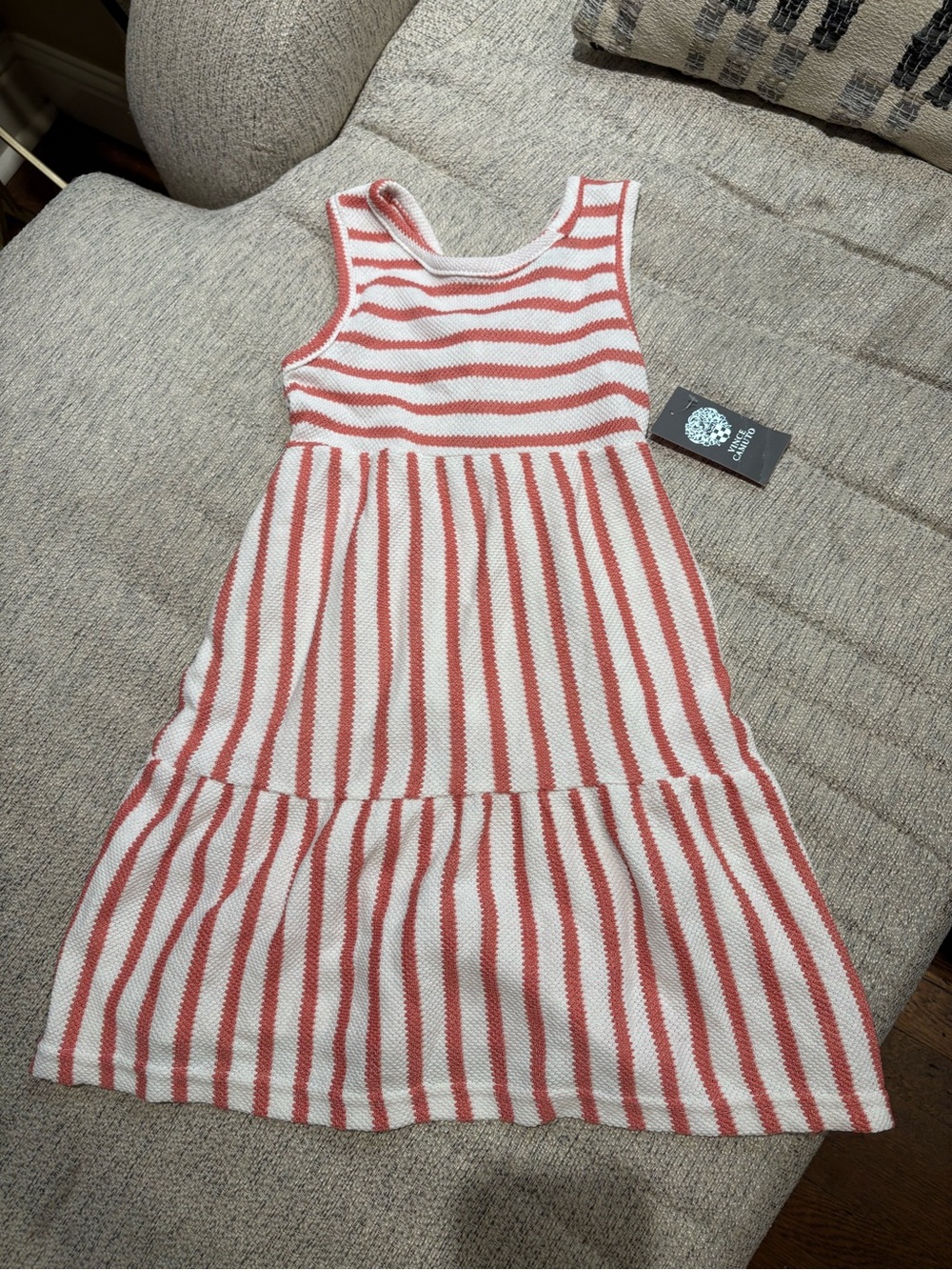 Vince Camuto Girls' Coral and White Striped Knit Sundress